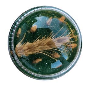 Mid Century Glass Paperweight Wheat Encapsulated Felt Bottom 3 Inch